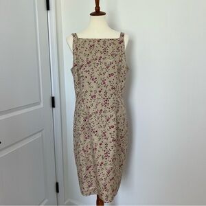 Ann Taylor Shift Dress Size 14 100% Silk  Delicate Floral  Vintage 90s Beige